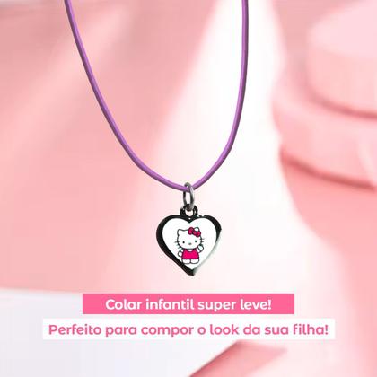 Imagem de Colar menina infantil + pingente hello kitty premium preto rosa presente pink moda ajustavel criança