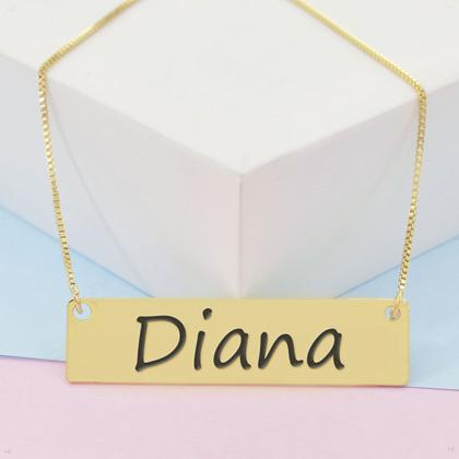 Imagem de Colar Nome Personalizado Chapinha Gravação Diana Banhado Ouro 18K - 999004282