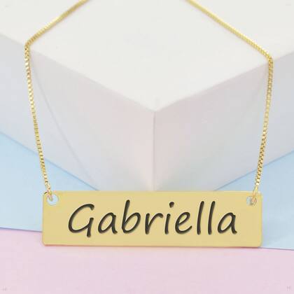 Imagem de Colar Nome Personalizado Chapinha Gravação Gabriella Banhado Ouro 18K - 999004329