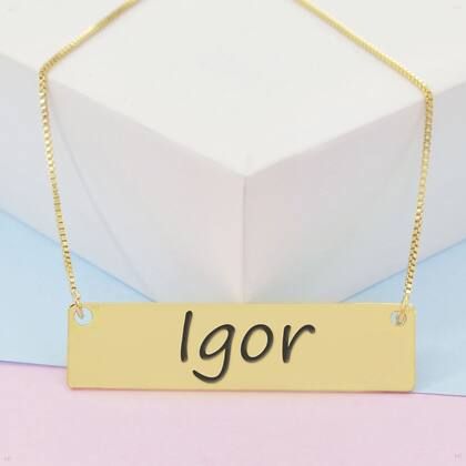 Imagem de Colar Nome Personalizado Chapinha Gravação Igor Banhado Ouro 18K - 999004047