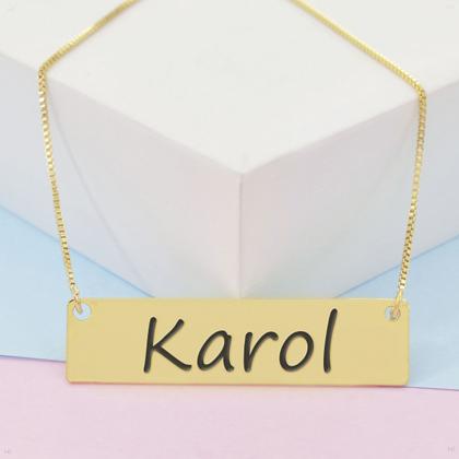 Imagem de Colar Nome Personalizado Chapinha Gravação Karol Banhado Ouro 18K - 999004392