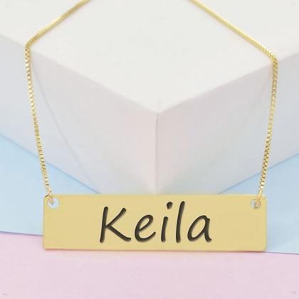Imagem de Colar Nome Personalizado Chapinha Gravação Keila Banhado Ouro 18K - 999004400