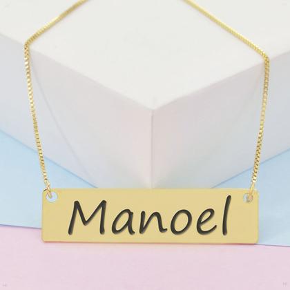 Imagem de Colar Nome Personalizado Chapinha Gravação Manoel Banhado Ouro 18K - 999004079