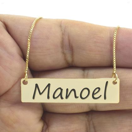 Imagem de Colar Nome Personalizado Chapinha Gravação Manoel Banhado Ouro 18K - 999004079