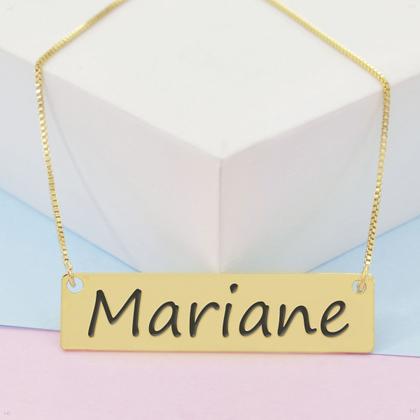 Imagem de Colar Nome Personalizado Chapinha Gravação Mariane Banhado Ouro 18K - 999004426
