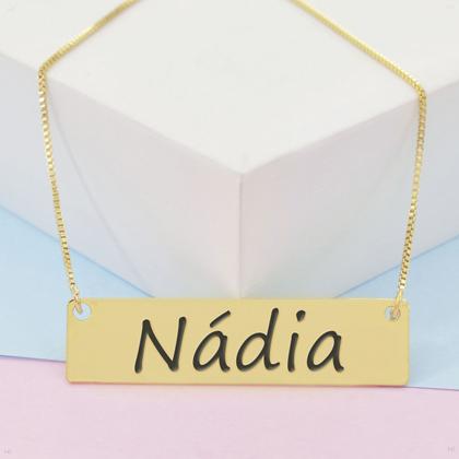 Imagem de Colar Nome Personalizado Chapinha Gravação Nádia Banhado Ouro 18K - 999004435