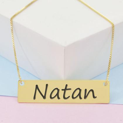 Imagem de Colar Nome Personalizado Chapinha Gravação Natan Banhado Ouro 18K - 999004095