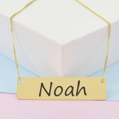 Imagem de Colar Nome Personalizado Chapinha Gravação Noah Banhado Ouro 18K - 999004100