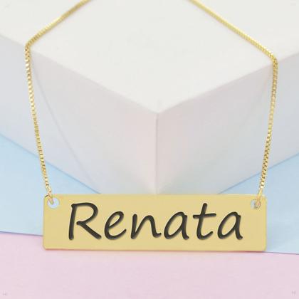 Imagem de Colar Nome Personalizado Chapinha Gravação Renata Banhado Ouro 18K - 999004457