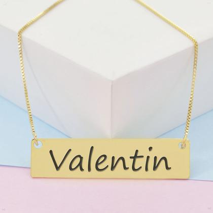 Imagem de Colar Nome Personalizado Chapinha Gravação Valentin Banhado Ouro 18K - 999004221