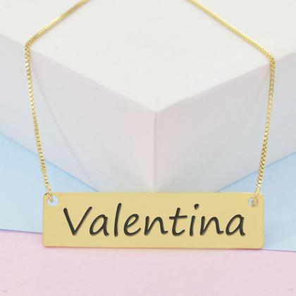Imagem de Colar Nome Personalizado Chapinha Gravação Valentina Banhado Ouro 18K - 999004475