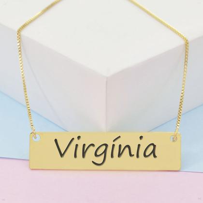 Imagem de Colar Nome Personalizado Chapinha Gravação Virgínia Banhado Ouro 18K - 999004477