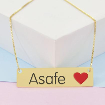 Imagem de Colar Nome Personalizado Coração Resinado Asafe Banhado Ouro 18K - 999001157