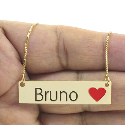 Imagem de Colar Nome Personalizado Coração Resinado Bruno Banhado Ouro 18K - 999001013