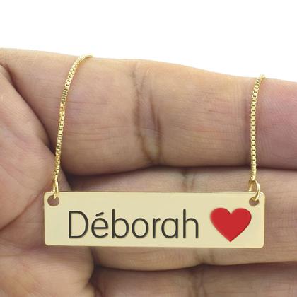 Imagem de Colar Nome Personalizado Coração Resinado Déborah Banhado Ouro 18K - 999001279