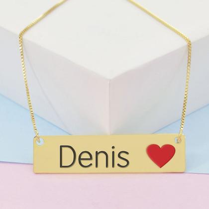 Imagem de Colar Nome Personalizado Coração Resinado Denis Banhado Ouro 18K - 999001021