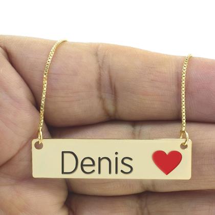 Imagem de Colar Nome Personalizado Coração Resinado Denis Banhado Ouro 18K - 999001021