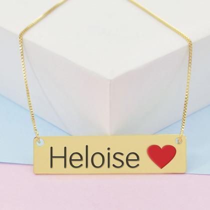 Imagem de Colar Nome Personalizado Coração Resinado Heloise Banhado Ouro 18K - 999001350