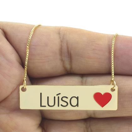 Imagem de Colar Nome Personalizado Coração Resinado Luísa Banhado Ouro 18K - 999001416