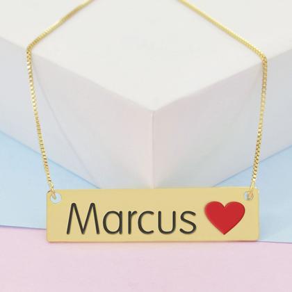 Imagem de Colar Nome Personalizado Coração Resinado Marcus Banhado Ouro 18K - 999001086