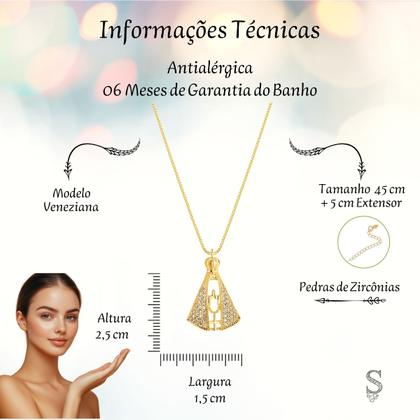 Imagem de Colar Nossa Senhora Aparecida Semi Joia Banhado Ouro 18k Presente Aniversario Mae Mulher Namorada