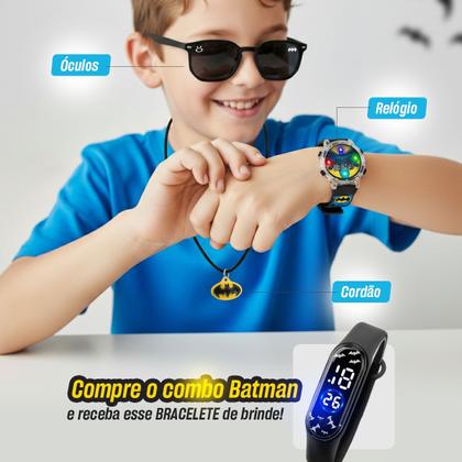 Imagem de colar oculos + relogio digital infantil preto led + caixa presente menino protecao uv pulseira ajustavel crianca
