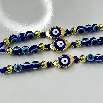 Imagem de Colar Olho Grego Azul Amuleto Proteção Estilo Inox Amuleto Dourado Atração Positiva