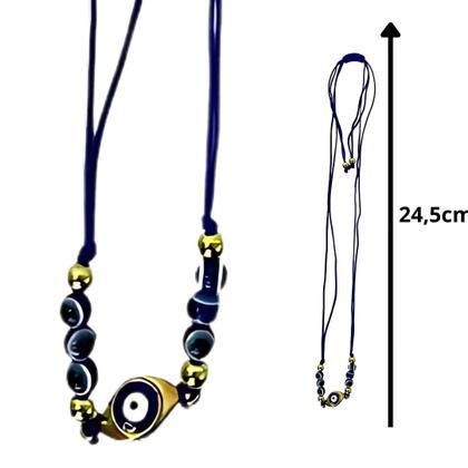 Imagem de Colar Olho Grego Azul Amuleto Proteção Estilo Inox Amuleto Dourado Atração Positiva