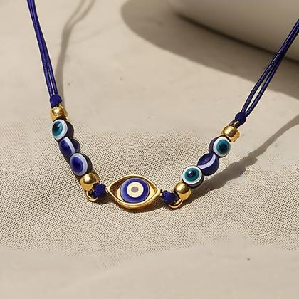 Imagem de Colar Olho Grego Azul Amuleto Proteção Estilo Inox Amuleto Dourado Atração Positiva