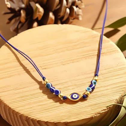Imagem de Colar Olho Grego Azul Amuleto Proteção Estilo Inox Amuleto Dourado Atração Positiva