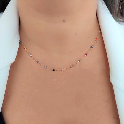 Imagem de Colar Ouro 18k 750 Pedra Zircônia Branca Colorida 3mm 45cm
