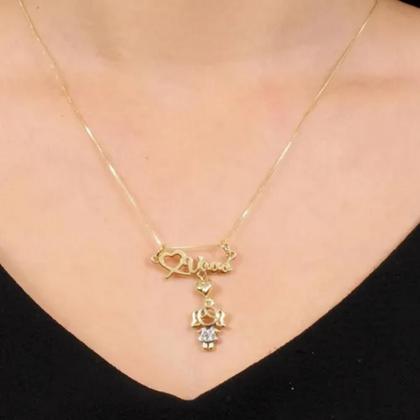 Imagem de Colar Para Vovó com Pingente Neto ou Neta com Pedras de Zircônia Banhado a Ouro 18k Banho Antialérgico Marca Andréia Branco Acessórios