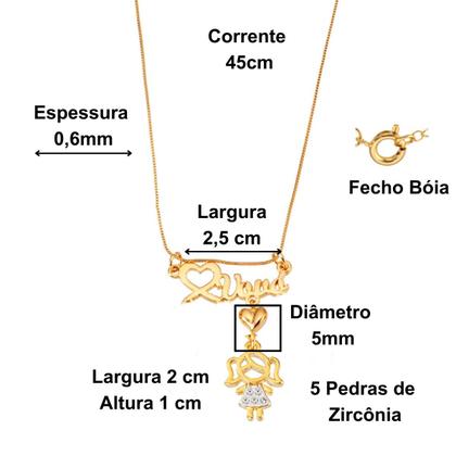 Imagem de Colar Para Vovó com Pingente Neto ou Neta com Pedras de Zircônia Banhado a Ouro 18k Banho Antialérgico Marca Andréia Branco Acessórios