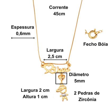 Imagem de Colar Para Vovó com Pingente Neto ou Neta com Pedras de Zircônia Banhado a Ouro 18k Banho Antialérgico Marca Andréia Branco Acessórios