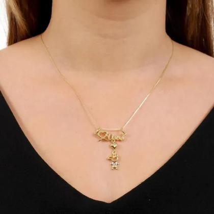 Imagem de Colar Para Vovó com Pingente Neto ou Neta com Pedras de Zircônia Banhado a Ouro 18k Banho Antialérgico Marca Andréia Branco Acessórios