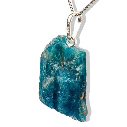 Imagem de Colar Pedrinha Apatita Azul Bruto Natural Pino Prata 950