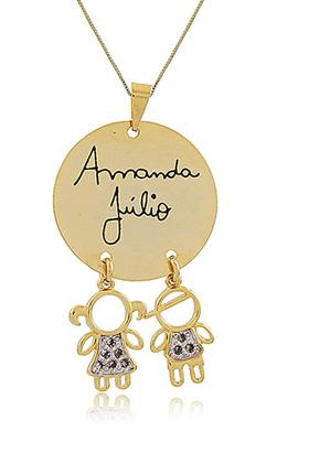 Imagem de Colar Personalizado com Nome de Filhos nas Letras Deles Folheado em Ouro 18K