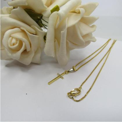 Imagem de Colar Pingente Cruz Com Detalhe De Zircônia Banhado Em Ouro 18k Cor:dourado