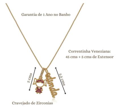 Imagem de Colar Pingente Escrito Dinda Menina Madrinha Afilhada
