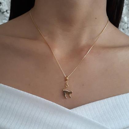 Imagem de Colar Pingente Gato Banhado a Ouro 18k