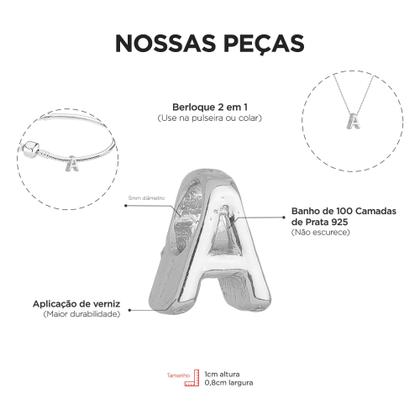 Imagem de Colar Pingente Letra A Banhado a Prata 925