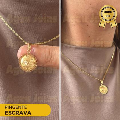 Imagem de Colar Pingente Medalha Escrava Trabalhada 40cm Bismark Esteira