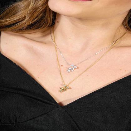 Imagem de Colar Pingente Menina Balão Coração Pequenos com Micro Zircônias Cristal Banhado a  Prata