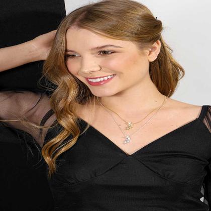 Imagem de Colar Pingente Menino Balão Coração Pequenos com Micro Zircônias Cristal Banhado a Prata