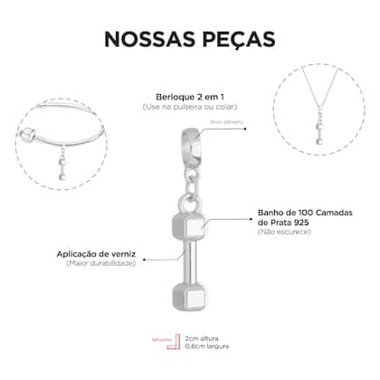 Imagem de Colar Pingente Peso de Academia Banhado a Prata 925