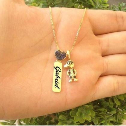 Imagem de Colar Plaquinha Com Nome +Coração Menino Banhado A Ouro