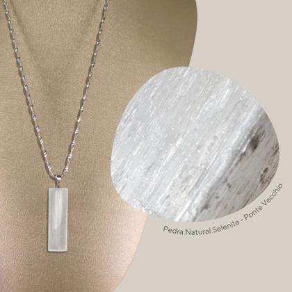 Imagem de Colar Prata 925 Hélice Selenita Retangular - P Vecchio Joias