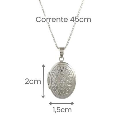Imagem de Colar Prata 925 Relicário Oval Arabesco Banhado Feminino