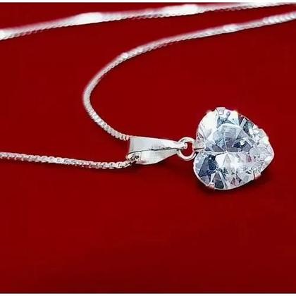 Imagem de Colar Prata Pura 925 Ponto De Luz Coração 45 Cm