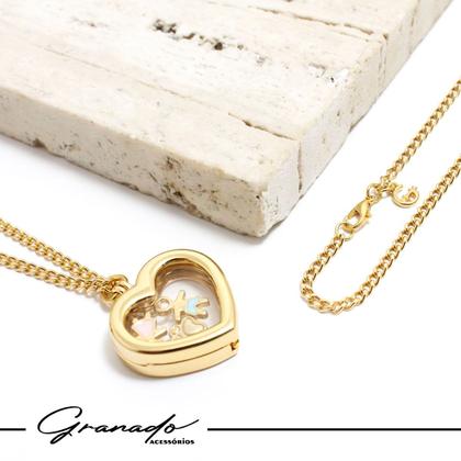 Imagem de Colar Relicário Coração Até 5 Pingentes Menina Menino Pet Corrente Dourada Groumet Mãe